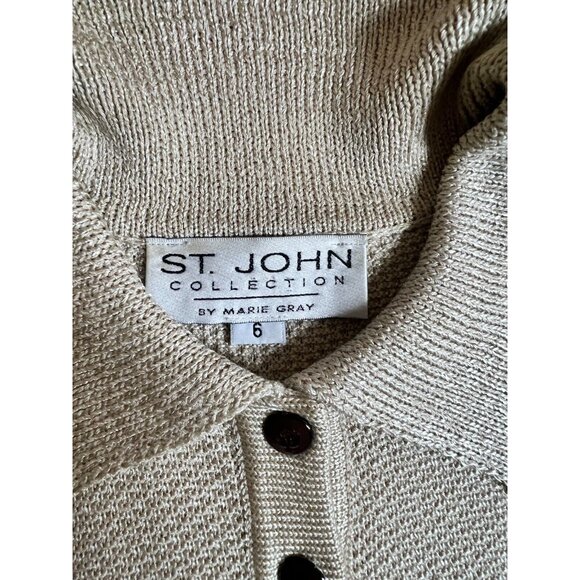 St. John Womens Tan Three Piece Button Up Knit Set Size 6 8 Sparkle Quiet Luxury - Picture 15 of 16